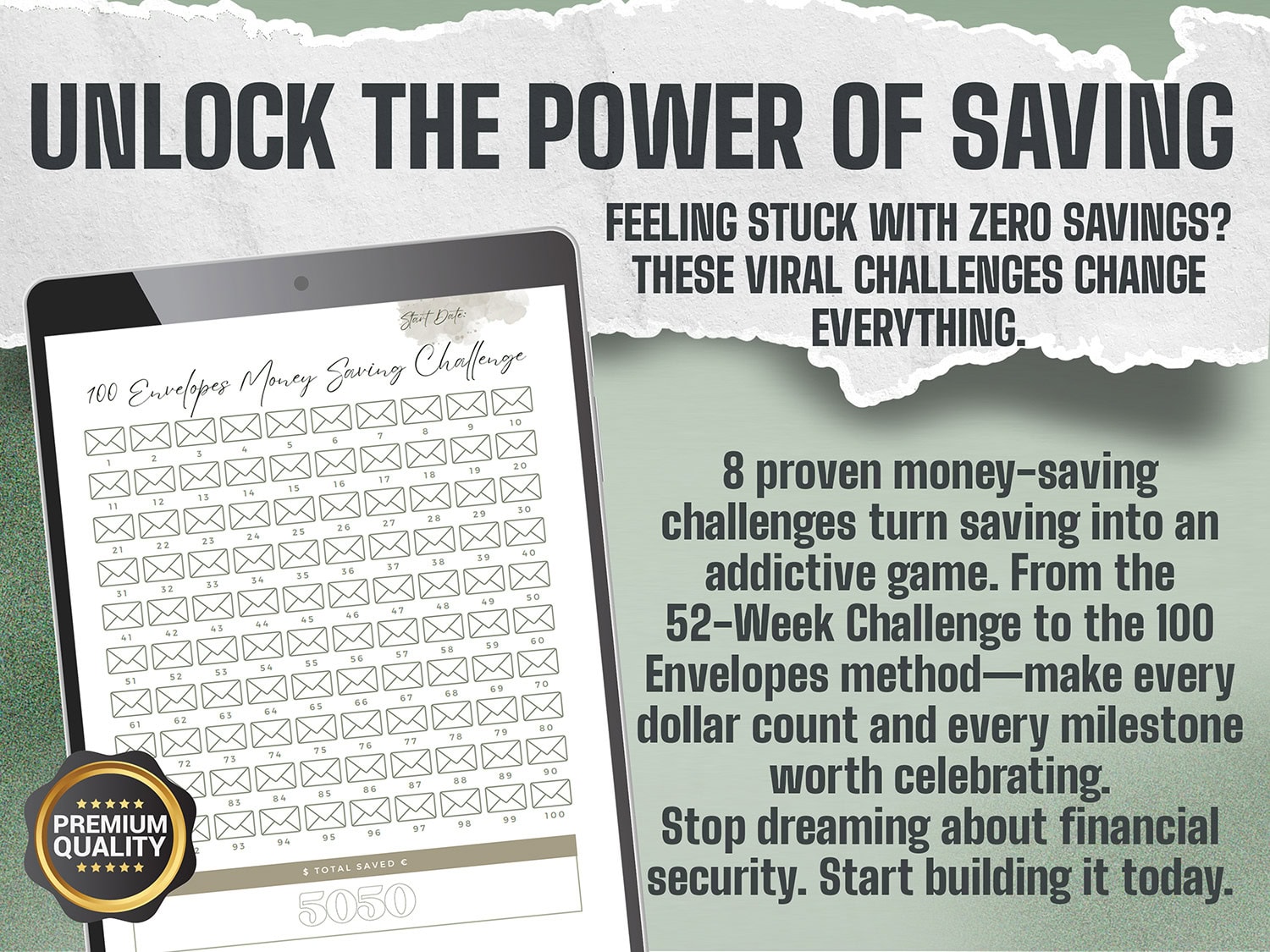 The Budget Planner's 100 Envelopes Money Saving Challenge tracker with 8 viral savings challenges and premium quality 