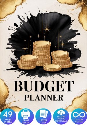 The Ultimate Budget Planner with 49 pages featuring debt trackers, savings challenges, and financial goal planners - instant download